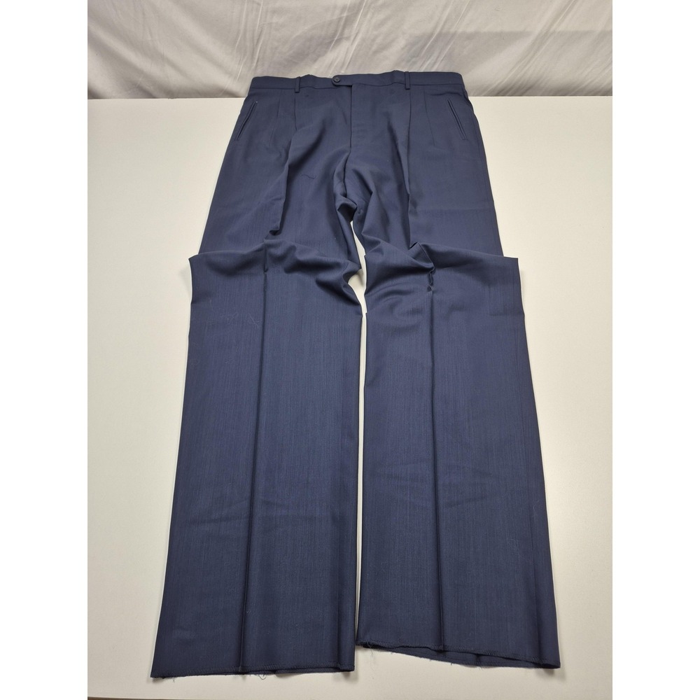 Zanieri Wool Suit Pants Mens 44x36 Blue Pleated Dress Unhemmed Italy High Twist